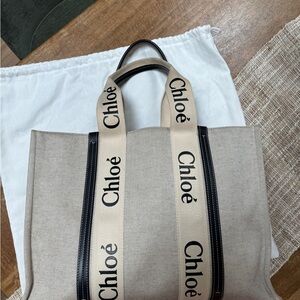 Chloe Woody Large Tote Bag White / Blue